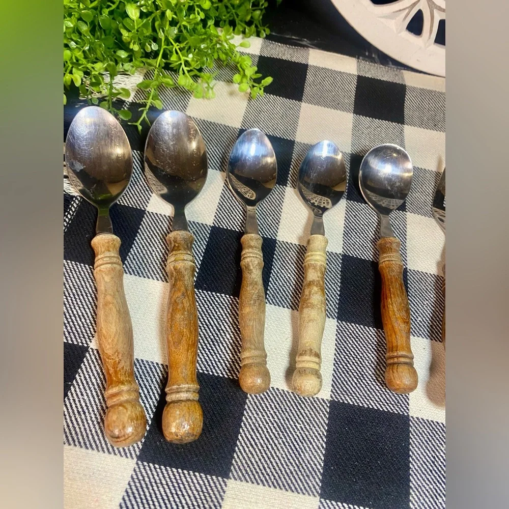 Vintage Lifetime Cutlery Stainless Silverware Wood Handle Fork‎ and Spoon Set